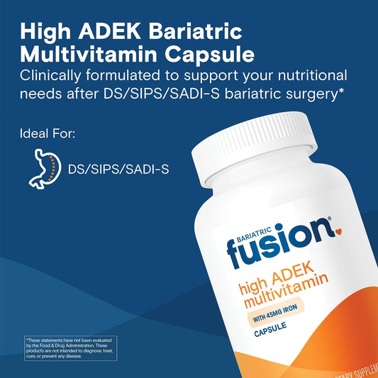 Bariatric Fusion High Adek Multivitamin With Iron | Bariatric Multivitamin For Duodenal Switch | Easy To Swallow Adek Vitamins Bariatric | 270 Capsules | Three Month Supply