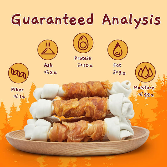 Jungle Calling Rawhide Free Dog Bones, 6.5" Real Chicken Wrapped Dog Chew Bones For Medium And Large Dogs Training Treats