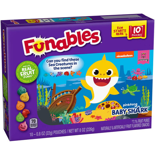 Funables Fruit Snacks, Baby Shark, 10Ct (Pack Of 2)