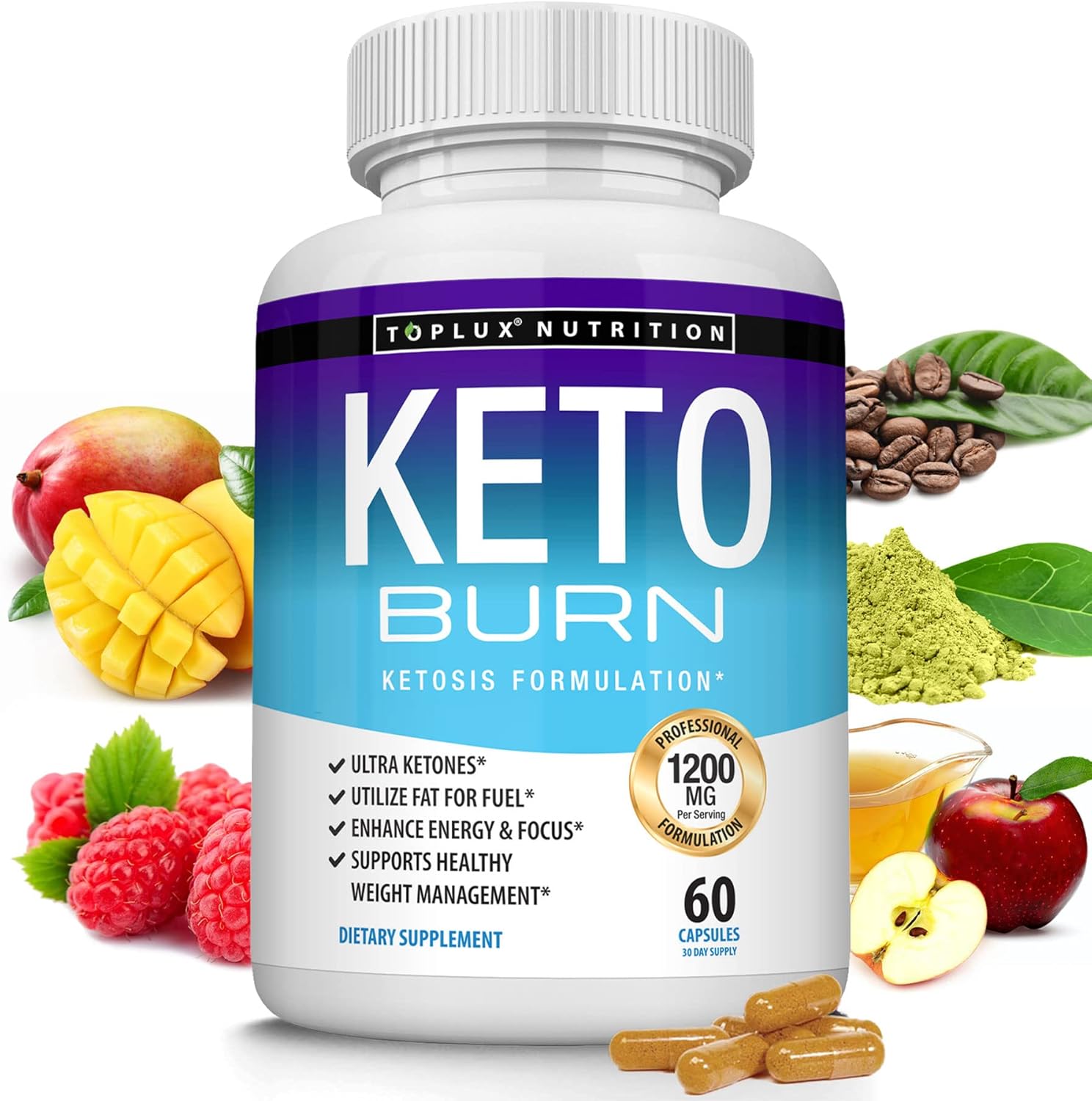 Toplux Keto Burn Pills Ketosis Weight Loss - 1200 Mg Ultra Advanced Natural Ketogenic Fat Burner Using Ketone Diet For Men Women 60 Capsules Supplement