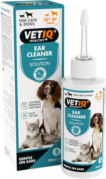 VETIQ Ear Cleaner Solution with Soft Flexi Applicator for Cats & Dogs, Safe & Gentle Solution to Soften & Remove Ear Wax & Maintain Ear Hygiene, 100 ml?004194