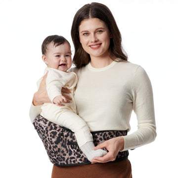 Momcozy Hip Seat Baby Carrier - Adjustable Waistband With Original 3D Belly Protector, Ergonomic Carrier With Various Pockets For Newborns & Toddlers Up To 45Lbs (Leopard, Medium)