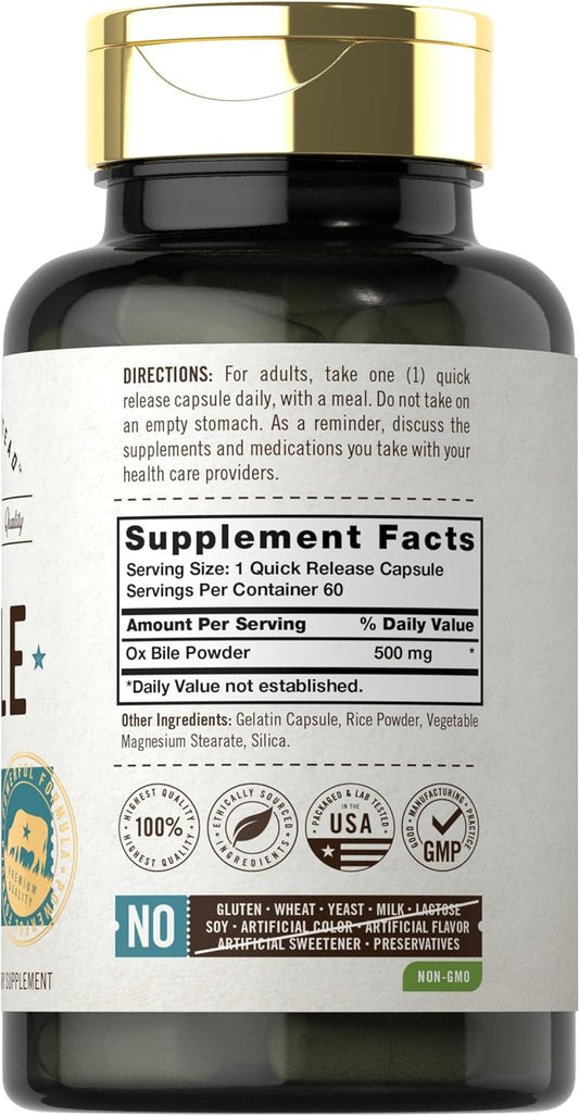 Carlyle Ox Bile Supplement | 500Mg | 60 Capsules | Digestive Enzyme | Non-Gmo & Gluten Free | By Herbage Farmstead