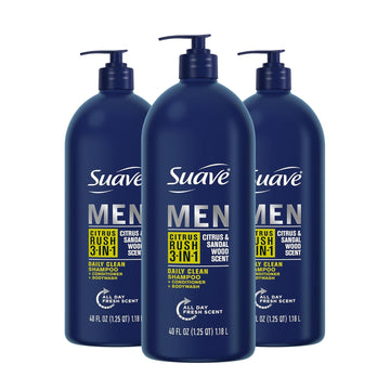 Suave Shampoo Conditioner Bodywash Men 3 In 1 Citrus & Sandal Wood To Cleanse And Nourish Hair And Skin, 40 Oz Pack Of 3