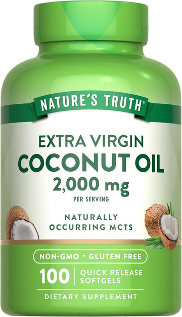 Nature'S Truth Coconut Oil Capsules | 100 Softgels | Naturally Occuring Mcts | Non-Gmo & Gluten Free