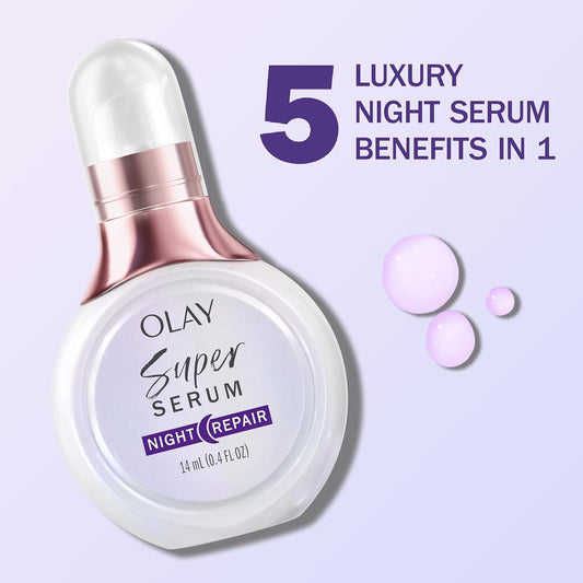 Olay Super Serum Night Repair Trial Size 5-In-1 Lightweight Skin Cell Renewing Face Serum, 0.4 Fl Oz, Wrinkle Correcting Skin Care Treatment With Salicylic Acid, Niacinamide, Lactic Acid, Glycerin