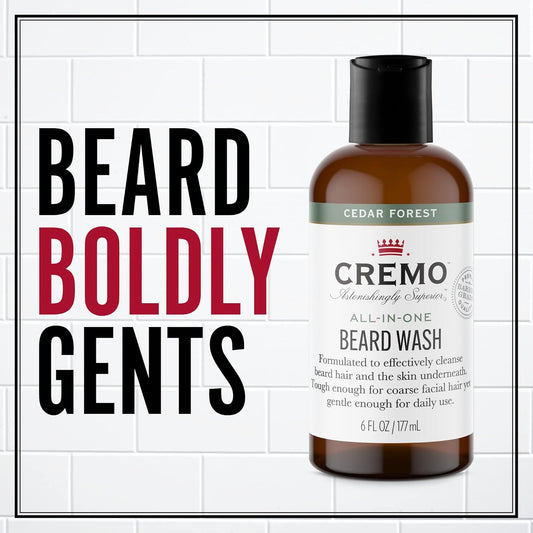 Cremo Cedar Forest All-In-One Beard And Face Wash, Specifically Designed To Clean Coarse Facial Hair, 6 Fluid Oz