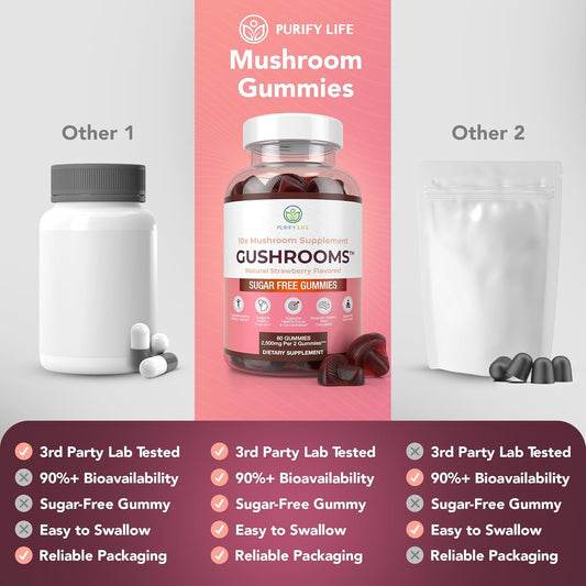 Sugar-Free Mushroom Complex Gummies - Potent 10X Mushroom Supplement With Lions Mane, Chaga, Reishi, Cordyceps Natural Stress Support, Calm Gummies, Nootropic Supplement, No Sugar Or Pills