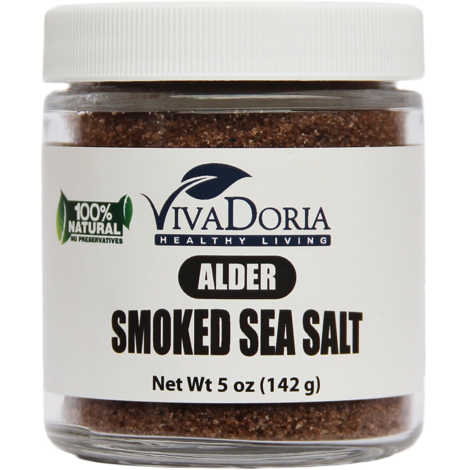 Viva Doria Alder Smoked Sea Salt, Alderwood Smoked Salt, Fine Grain, 5 Oz Glass Jar