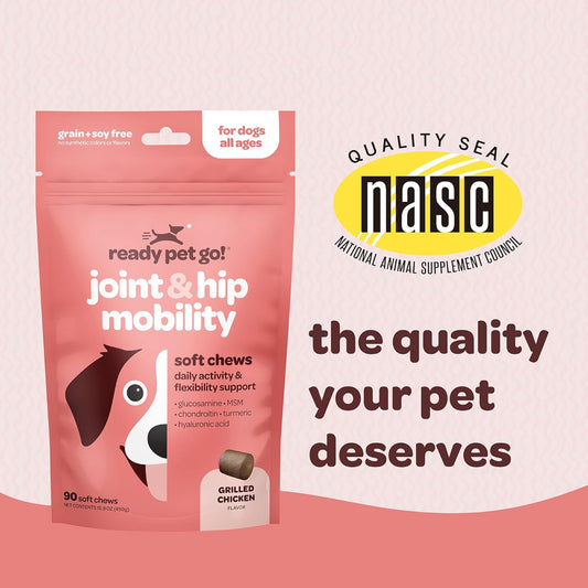 Hip & Joint Supplement for Dogs Pets with Glucosamine Chondroitin MSM, Turmeric & Hyaluronic Acid - American-Made in cCGMP Labs - Flexibility & Mobility Chews for Dogs - 90 Healthy Pet Chews