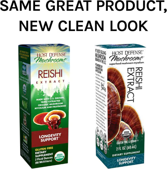 Host Defense, Reishi Extract, Supports General Wellness and Vitality, Mushroom Supplement, Plain, 2  
