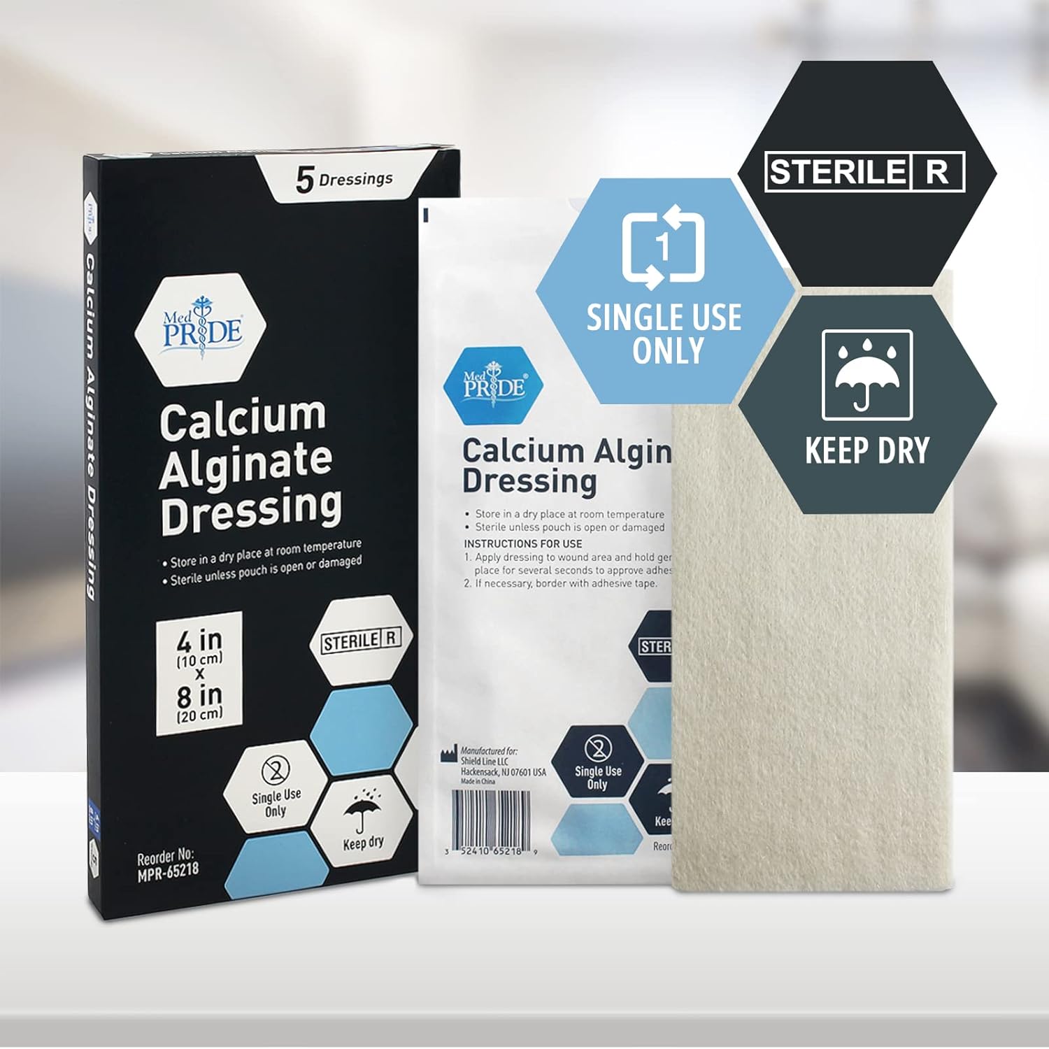 Med Pride Calcium Alginate Dressing Pads, Antimicrobial, Sterile, Non-Stick, Highly Absorbent, Pain- Removal, Gentle On Skin (4'' X 8'') : Health & Household