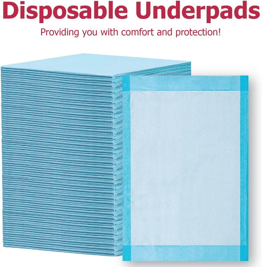 Dealmed (100 Count) Economy Absorbency Disposable Underpads 2-Ply Tissue Fill, 17" X 24” Blue, Perfect As Pet Pads Puppy Training, Medical Table Barrier, Liquid Accident, 100 Pads