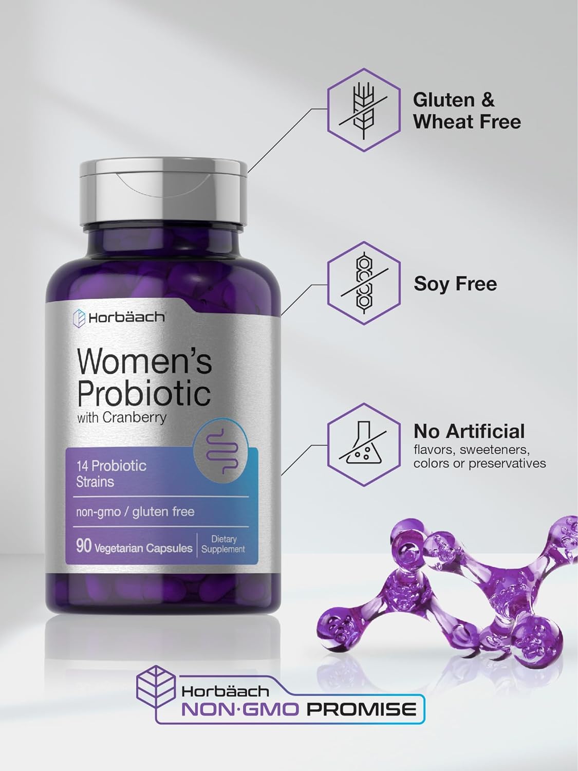 Horbaach Probiotic for Women with Cranberry | 90 Capsules | 14 Probiotic Strains | Non-GMO, Gluten Free Supplement : Health & Household