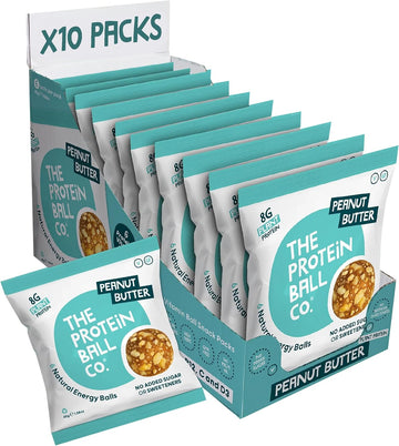 Protein Balls Peanut Butter Flavour By The Protein Ball Co - 100% Natural, Plant Based, Vitamin Enriched, Protein Snacks - 10 X 45G Bags - High Fibre, Gluten Free, No Artificial Sweeteners