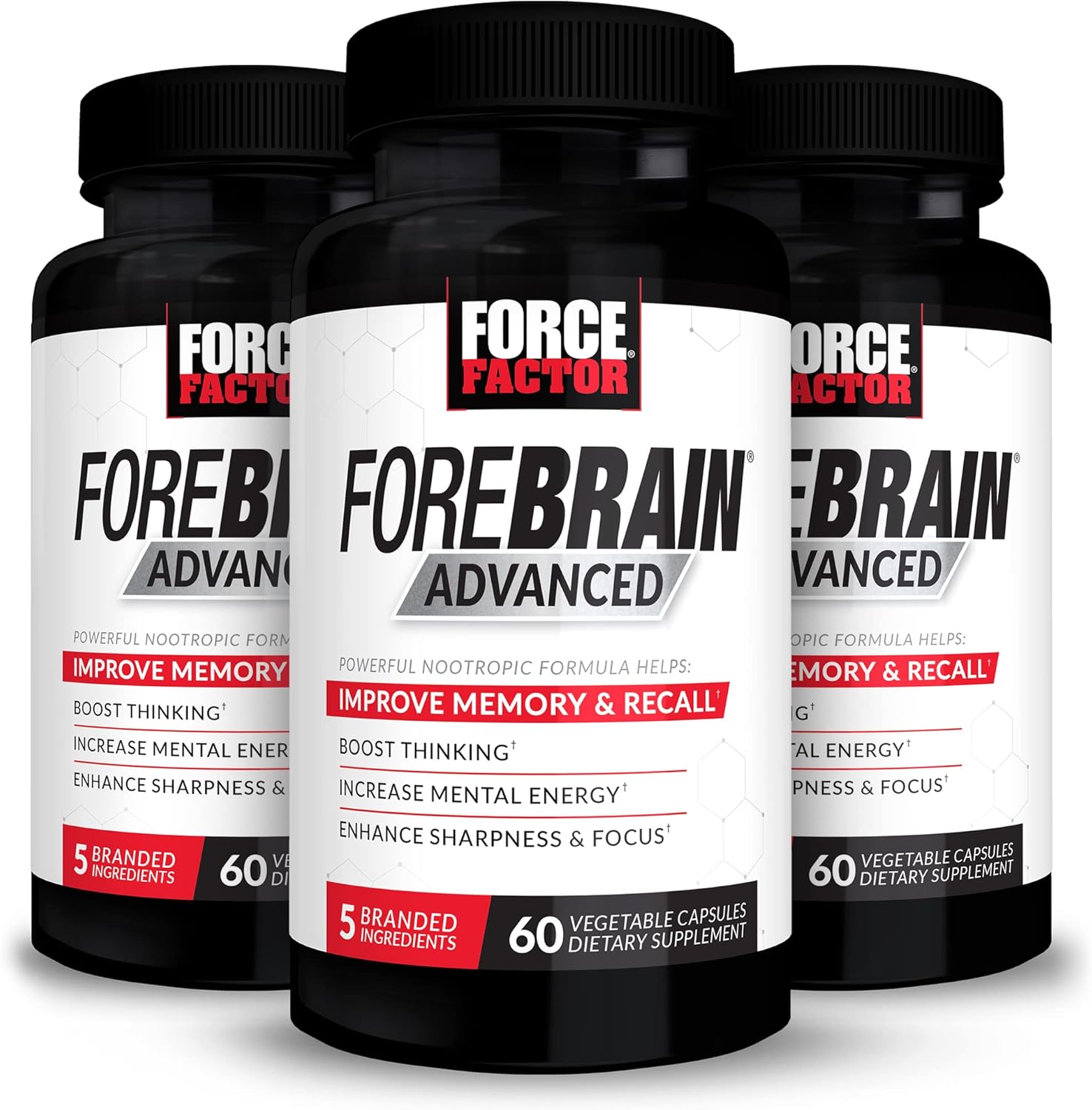 Force Factor Forebrain Advanced, 3-Pack, Brain Booster, Brain Supplement For Memory Support, Concentration, Focus, Thinking, And Mental Energy, Powerful Ingredients That Work Fast, 180 Capsules