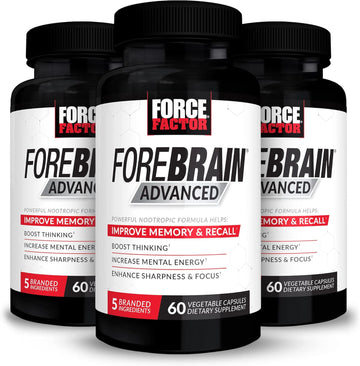 Force Factor Forebrain Advanced, 3-Pack, Brain Booster, Brain Supplement For Memory Support, Concentration, Focus, Thinking, And Mental Energy, Powerful Ingredients That Work Fast, 180 Capsules