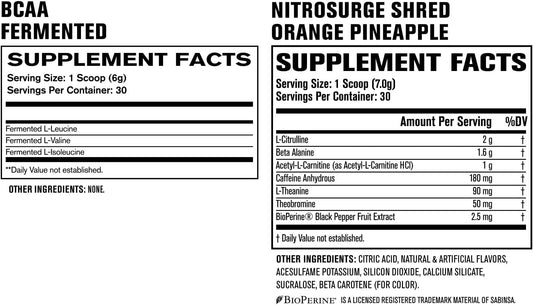 Jacked Factory Nitrosurge Shred Thermogenic Pre-Workout In Orange Pineapple & Bcaa In Fruit Punch For Body Recomposition, Muscle Building And Recovery