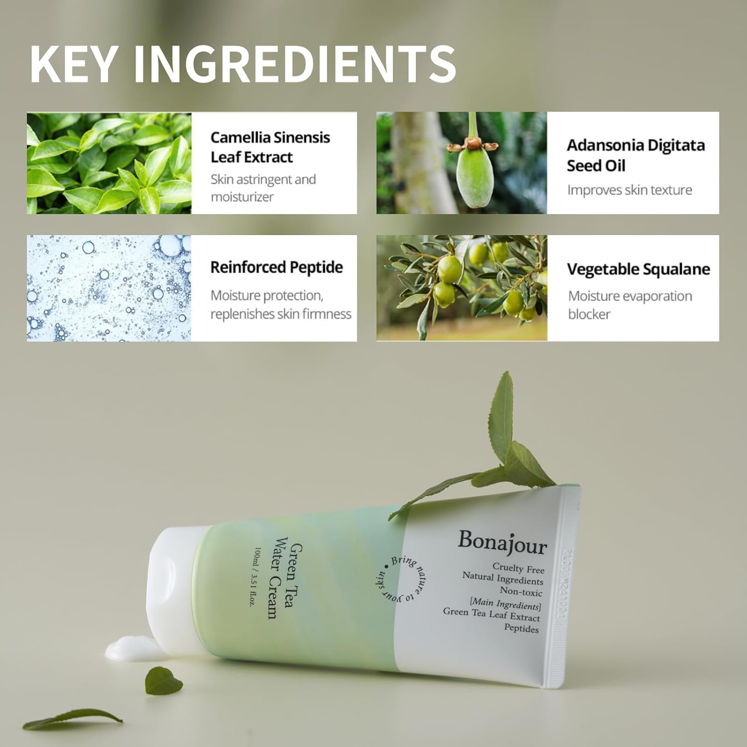 Bonajour] Green Tea Water Bomb Vegan Moisturizing Facial Gel Cream For Sensitive Skin - Daily Hydrating Moisturizer 3.38 Fl. Oz - : Beauty & Personal Care