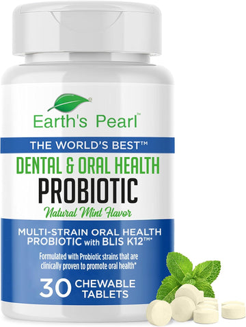 Earth'S Pearl Dental Probiotic With Blis K12 - Oral Probiotics For Oral Health With Mint Flavor - 30-Day Supply Of Dental Probiotics For Bad Breath And Dental Health - Children And Adult Oral Care