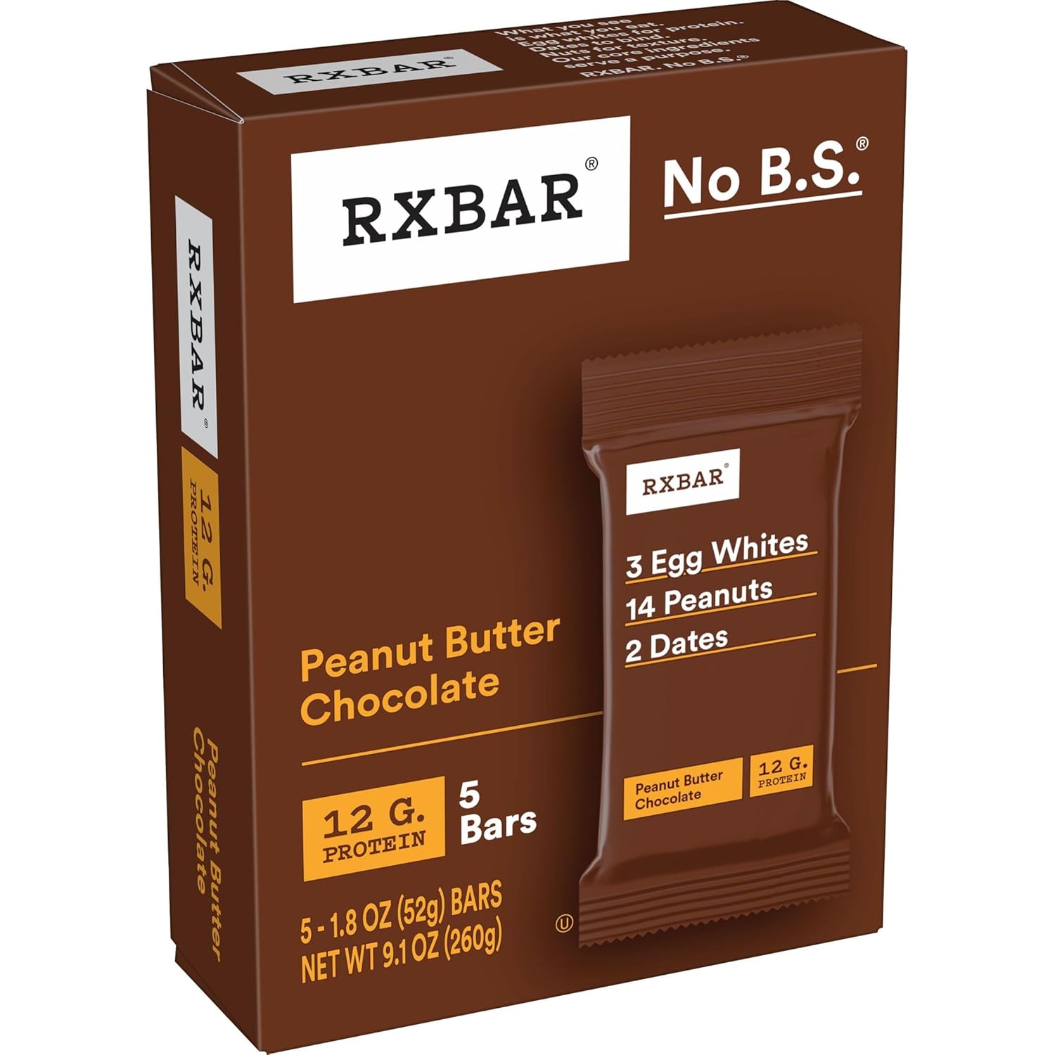 RXBAR Protein Bars, 12g Protein, Gluten Free Snacks, Peanut Butter Chocolate (6 Boxes, 30 Bars)