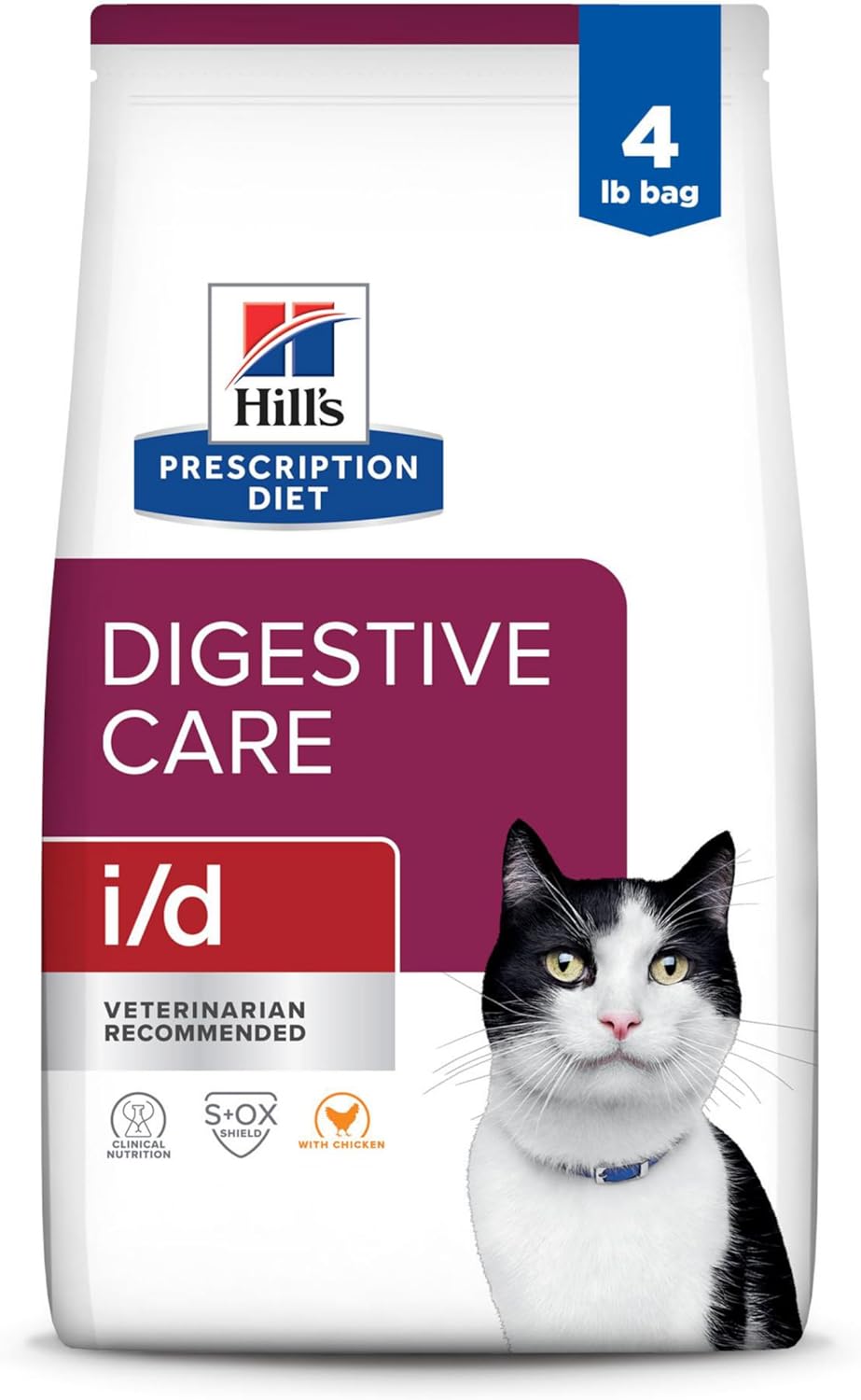 Hill's Prescription Diet i/d Digestive Care Chicken Flavor Dry Cat Food, Veterinary Diet, 4 lb. Bag