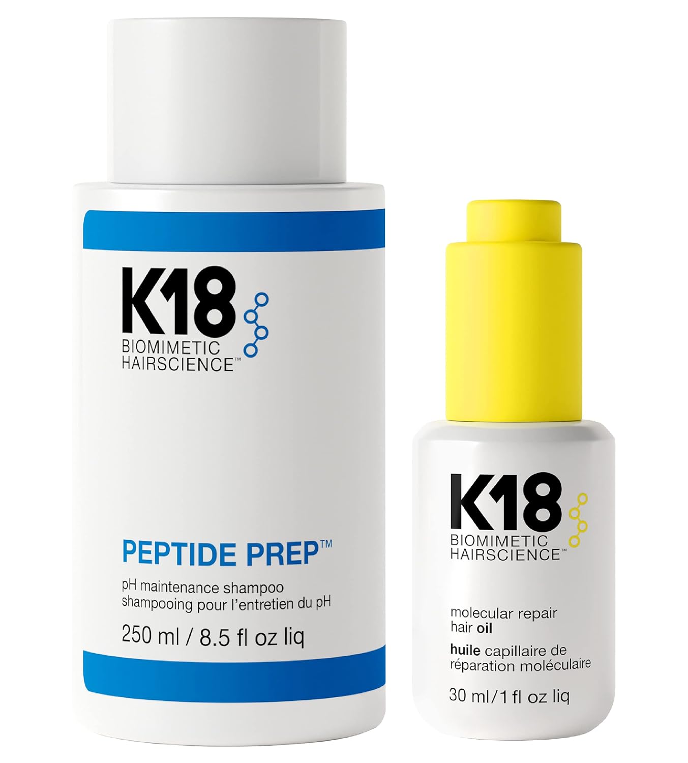 K18 Clarifying Shampoo & Hair Repair Oil Bundle - Color Safe Clarifying Shampoo (8.5oz) to remove build up, and Weightless Hair Strengthening Oil (30ml)