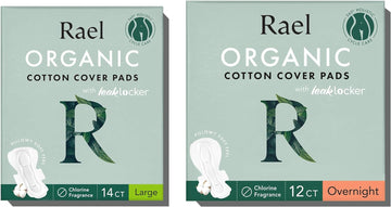 Rael Pads for Women, Organic Cotton Cover - Period Pads with Wings, Sanitary Napkins, Heavy Absorbency, Unscented, Ultra Thin (Overnight, Large) Bundle