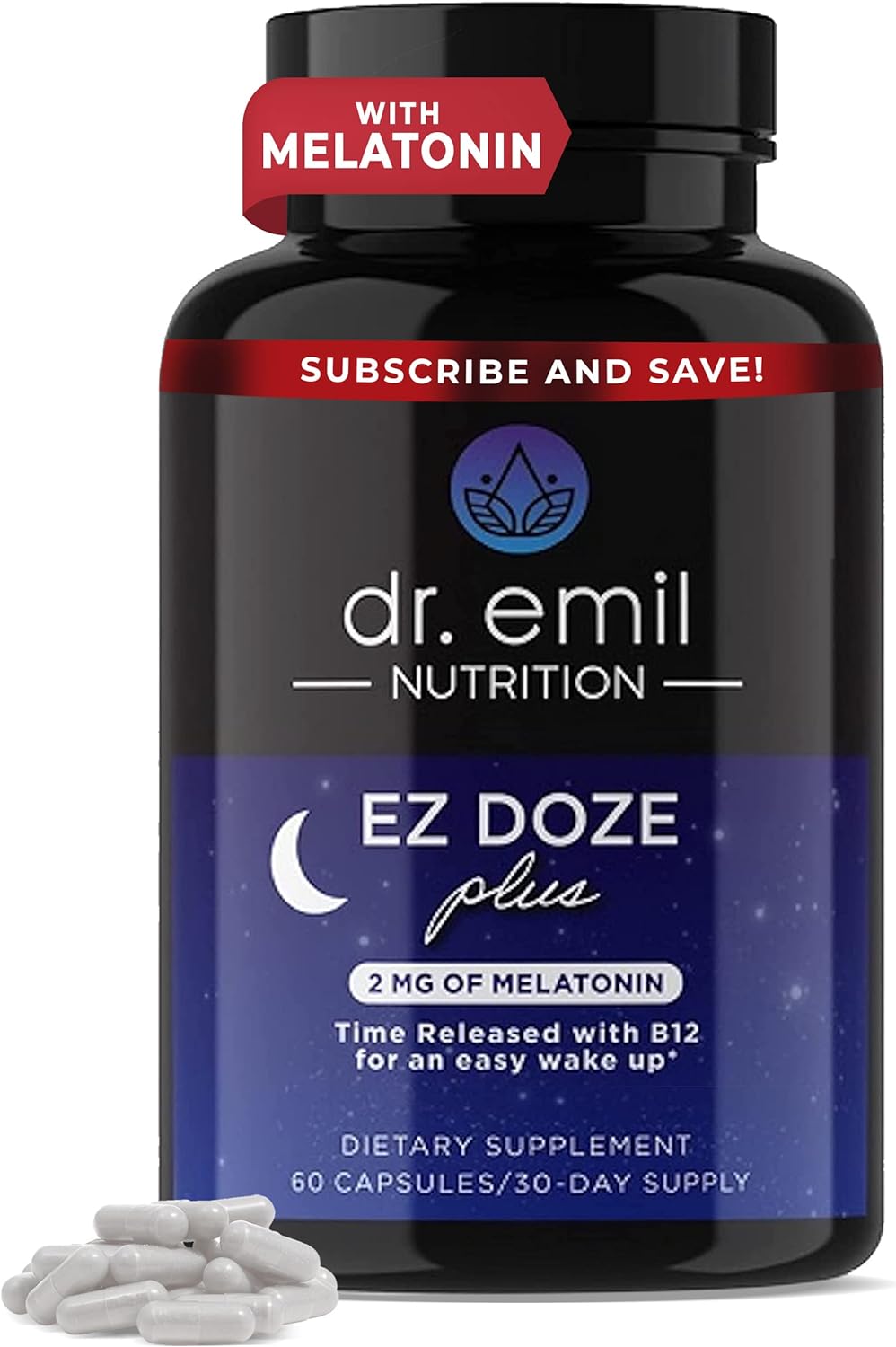 Dr. Emil Nutrition Ez Doze Plus Natural Sleep Aid With Melatonin, L-Theanine, Gaba & 5Htp - Extra Strength Sleeping Pills For Adults - Safe And Non-Habit Forming (60 Veggie Capsules)