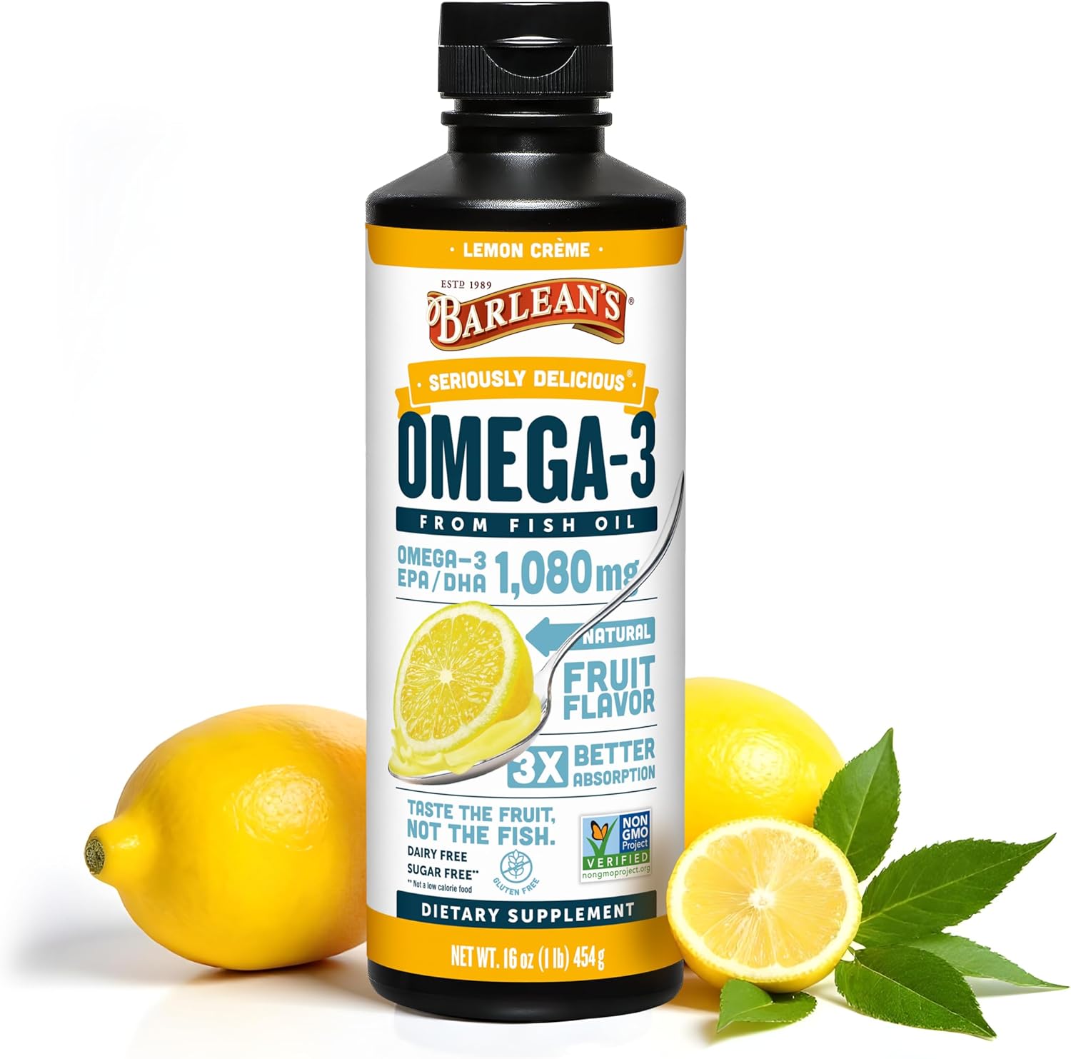 Barlean'S Omega 3 Fish Oil Liquid Supplement For Men And Women, Lemon Crème, 1080Mg Of Omega 3 Epa And Dha Fatty Acid, 16 Oz