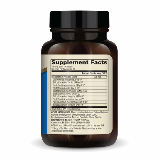 Dr. Mercola Complete Probiotics - 70 Billion Cfu - Supports Immune, Digestive & Gut Health - Features 10 Strains - Shelf Stable - Gmo-Free, Gluten-Free & Soy-Free - 30 Capsules (30 Servings)