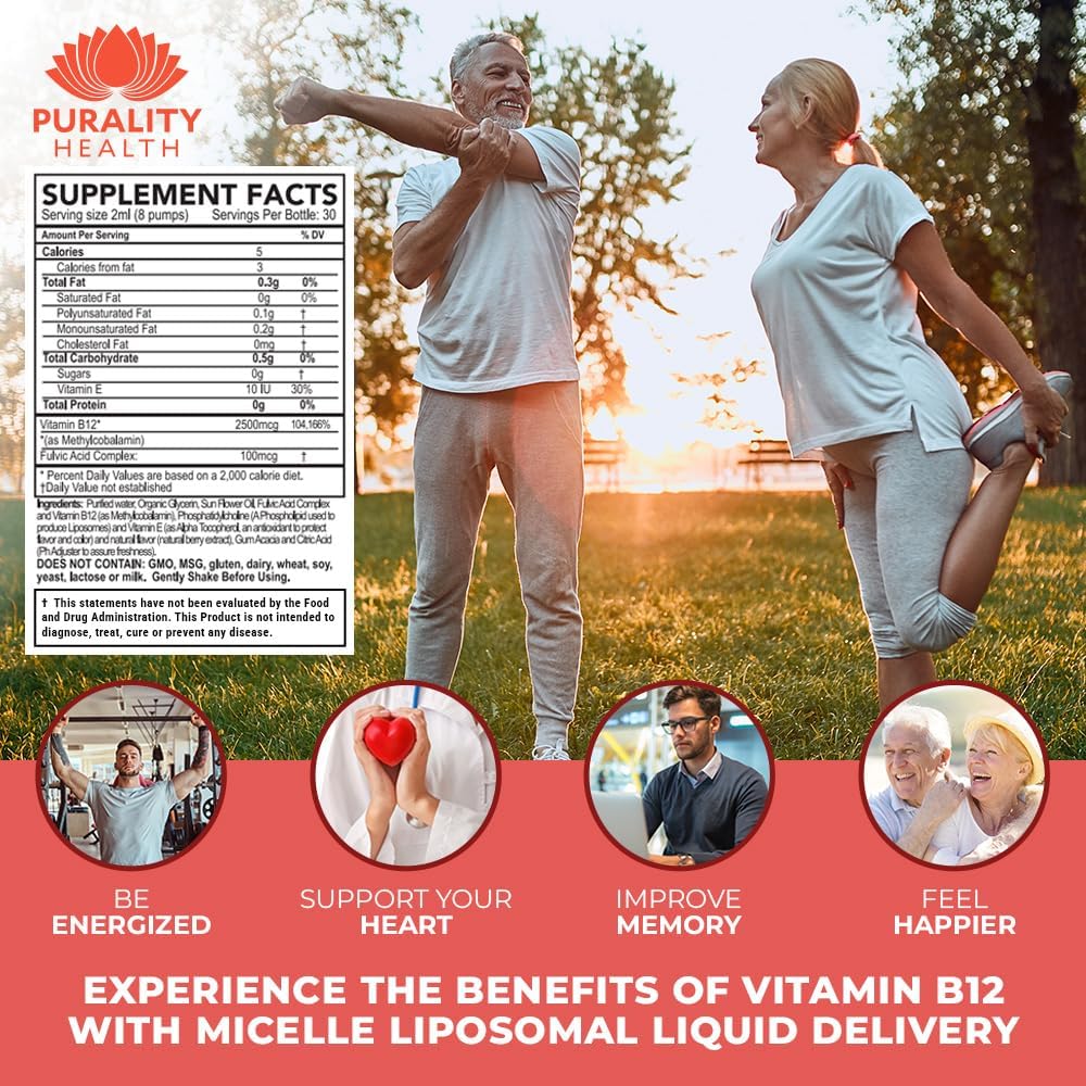 Buy Purality Health Micelle Liposomal Liquid Vitamin B12 With Fulvic Acid, 2500 Mcg. Combined Methylcobalamin With Organic Glycerin Extract Maximum Absorption, Energy Boost, Vegan Friendly On  Free Shipping On Qualified Orders
