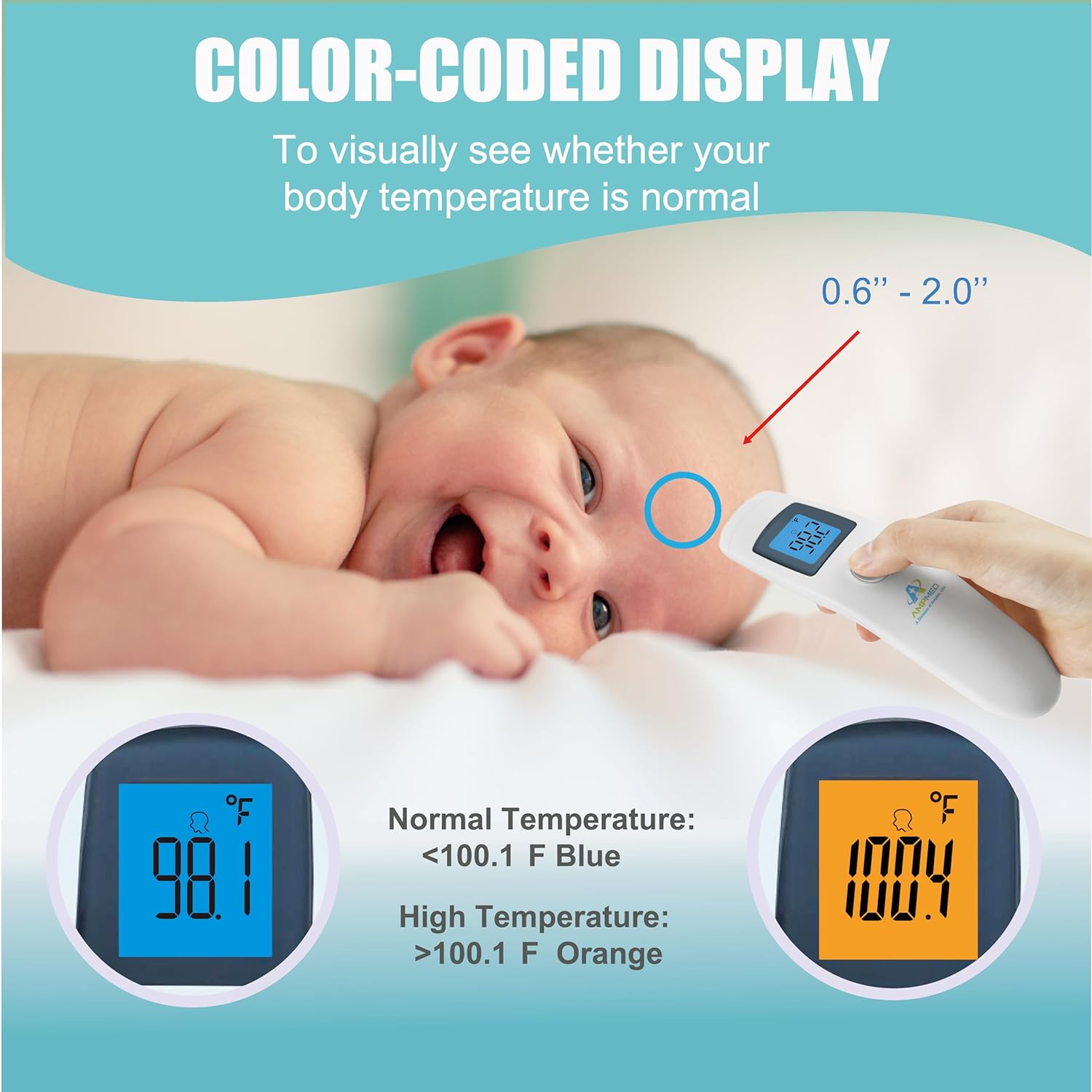 Amplim Non-Contact Forehead Thermometer for Kids and Adults - Touchless Digital Fever Thermometer with Temporal Head Function - No-Touch Baby Thermometer for Accurate Temperature Reading. FSA HSA : Baby