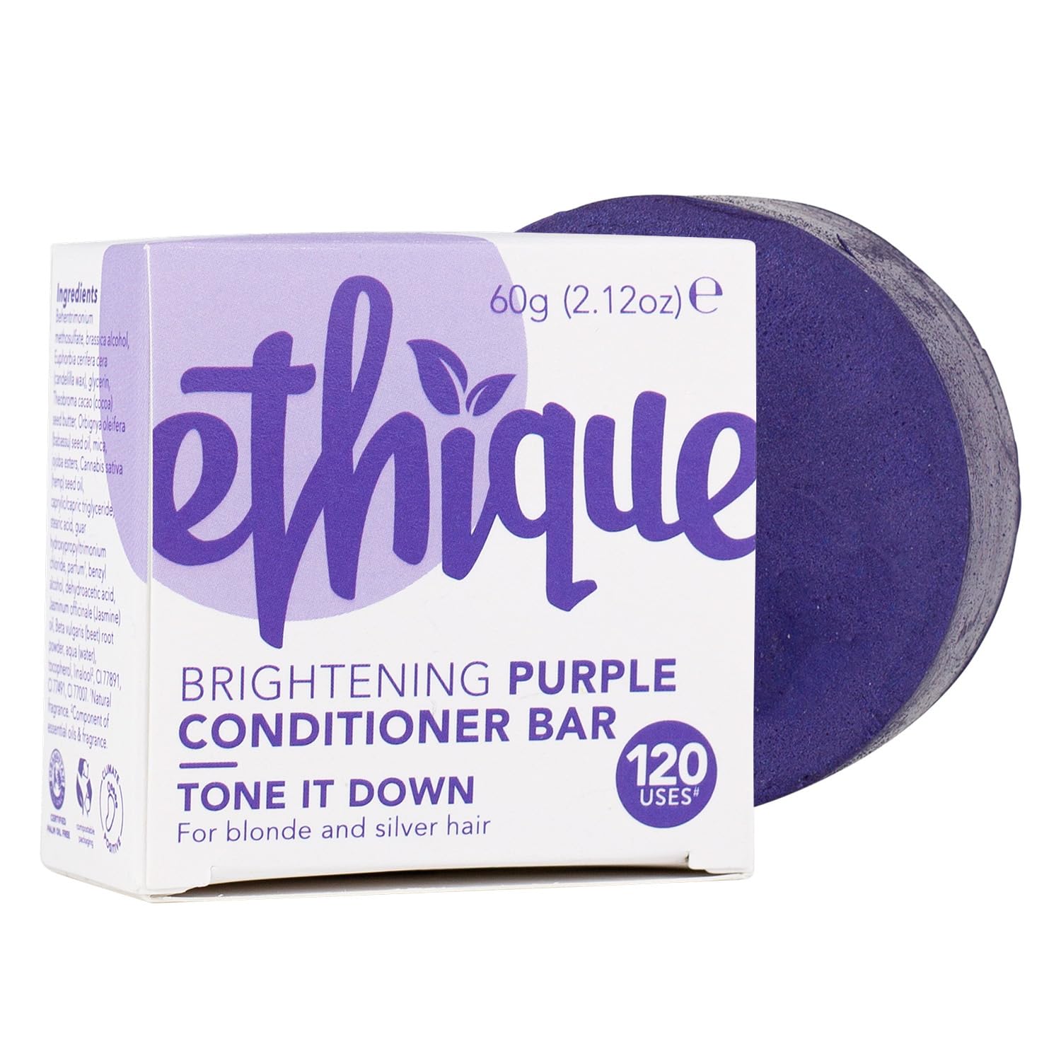 Ethique Brightening Purple Sulfate Free Solid Conditioner Bar For Blonde And Silver Hair -Tone It Down - Vegan, Eco-Friendly, Plastic-Free, Cruelty-Free, 2.12 Oz (Pack Of 1)