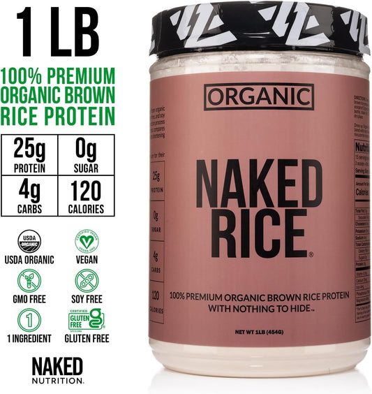 NAKED nutrition Naked Rice 1Lb - Organic Brown Rice Protein Powder - Vegan Protein Powder, GMO Free, Gluten Free & Soy Free. Plant-Based Protein, No Artificial Ingredients - 15 Servings