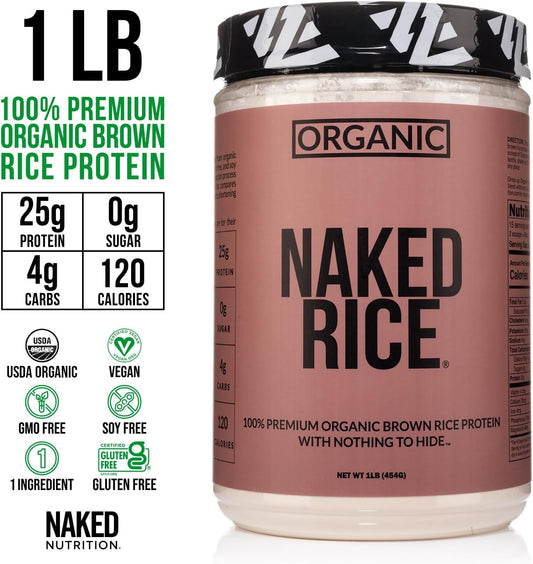 Naked Rice 1Lb - Organic Brown Rice Protein Powder - Vegan Protein Powder, Gmo Free, Gluten Free & Soy Free. Plant-Based Protein, No Artificial Ingredients - 15 Servings