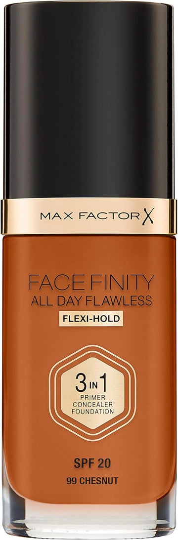 Max Factor Facefinity 3-In-1 All Day Flawless Liquid Foundation, Spf 20 - 99 Chestnut, 30 Ml