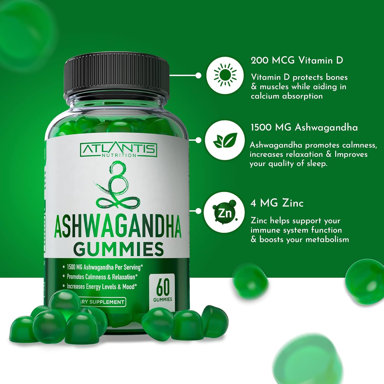 Supergreen, Magnesium & Ashwagandha Gummies - Improves Sleep & Helps Muscle Cramps, Supergreens with Spinach, Broccoli, Beetroot, Green Tea, & Acai for Immune Support - 60 Gummies : Health & Household