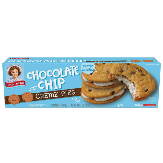 Little Debbie Chocolate Chip Creme Pies, 64 Individually Wrapped Sandwich Cookies (8 Boxes)
