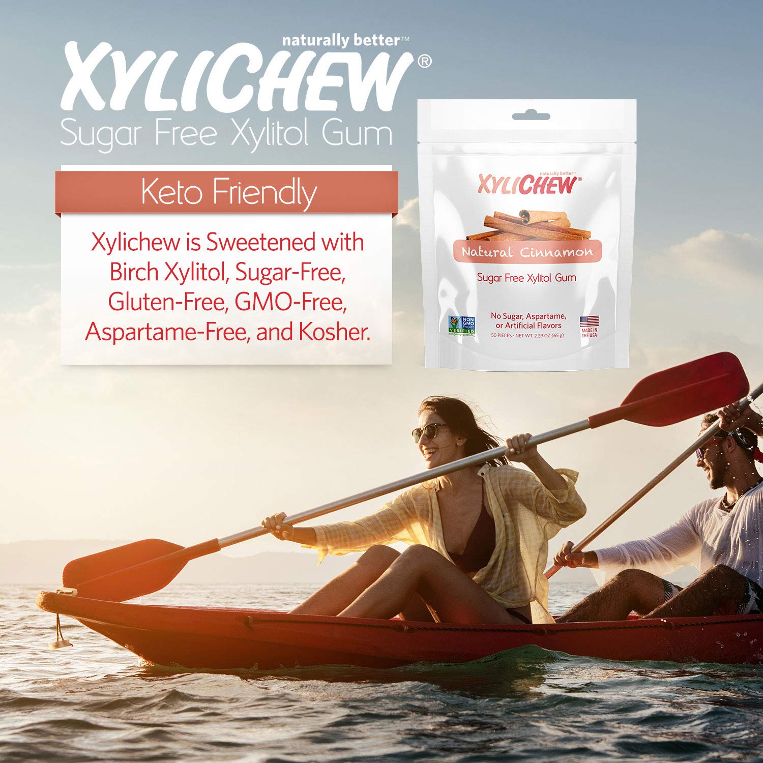 Xylichew 100% Xylitol Chewing Gum - Non Gmo, Non Aspartame, Gluten Free, And Sugar Free Gum - Natural Oral Care, Relieves Bad Breath And Dry Mouth - Cinnamon, 50 Count : Grocery & Gourmet Food