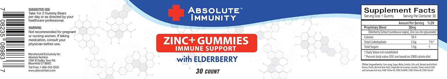 Absolute Immunity-Elderberry Gummy Bears to Maximize Your Potential with ZINC infussed Gummies, Delicious & Potent Combo for Robust Health,The Ultimate Immune Support Gummies for Adults & Kids 30ct. : Health & Household