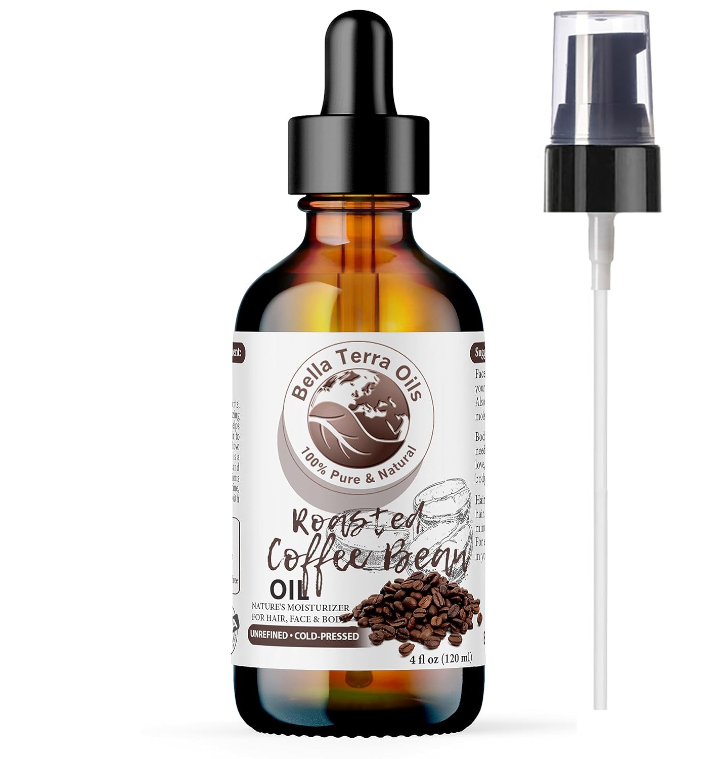 Bella Terra Oils - Roasted Coffee Bean Oil 4oz - A Symphony of Coffee Oils for Flavoring, Rich in Chlorogenic Acid, For the Love of Pure Coffee