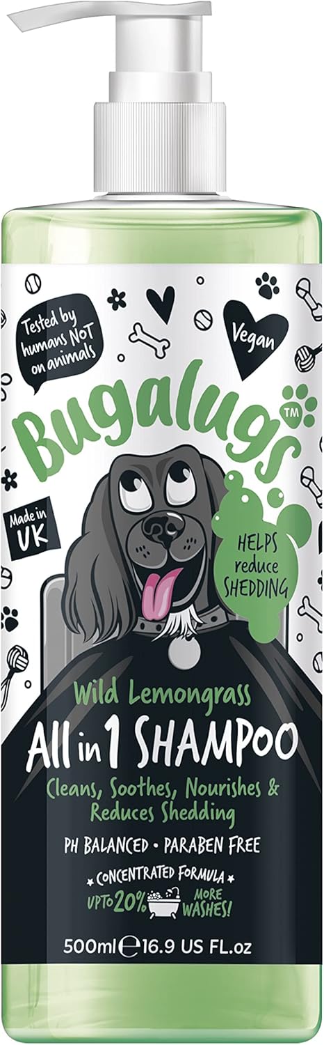 BUGALUGS Dog Shampoo All in 1 shampoo & conditioner dog grooming products for smelly dogs with Apple & Vanila fragrance, best vegan pet puppy shampoo, professional groom?BSHALL500AMZ