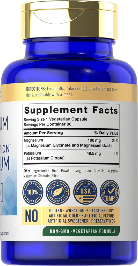 Carlyle Potassium Magnesium Supplement | 90 Capsules | High Absorption | Vegetarian, Non-Gmo & Gluten Free