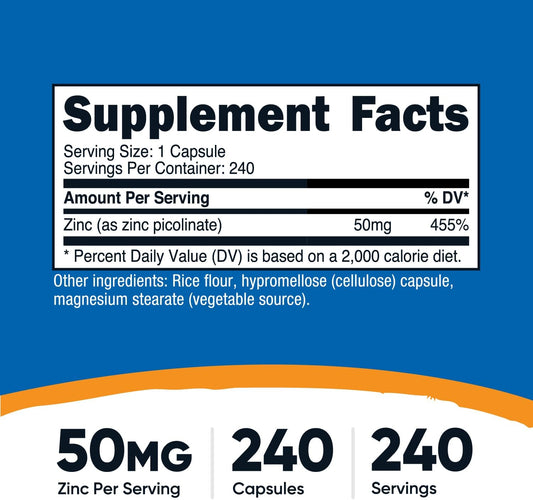 Nutricost Zinc Picolinate 50Mg, 240 Vegetarian Capsules - Gluten Free And Non-Gmo (240 Caps)