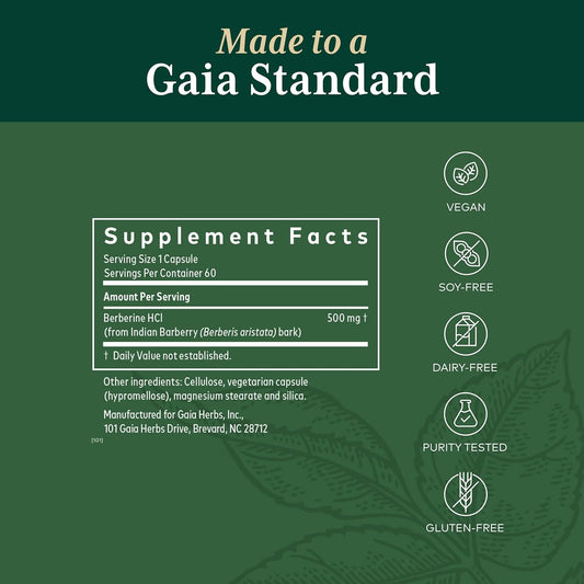 Gaia Herbs Pro Berberine Metabolic - Herbal Supplement For Immune Support & Energy Levels - With Indian Barberry Bark - 60 Capsules (60 Servings)