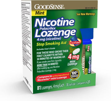 Goodsense Mini Nicotine Polacrilex Lozenge, 4 Mg (Nicotine), Stop Smoking Aid, Mint Flavor; Quit Smoking With Mint Nicotine Lozenge, 81 Count