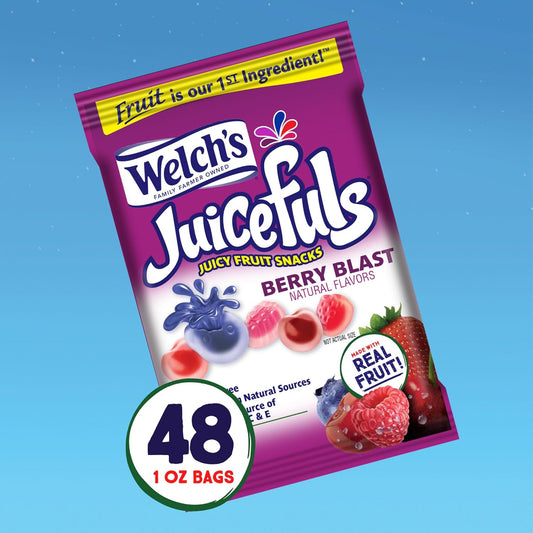 Welch'S Juicefuls Juicy Fruit Snacks, Berry Blast, Fruit Gushers, Bulk Pack, Perfect For School Lunches, Gluten Free, Individual Single Serve Bags, 1 Oz (Pack Of 48)