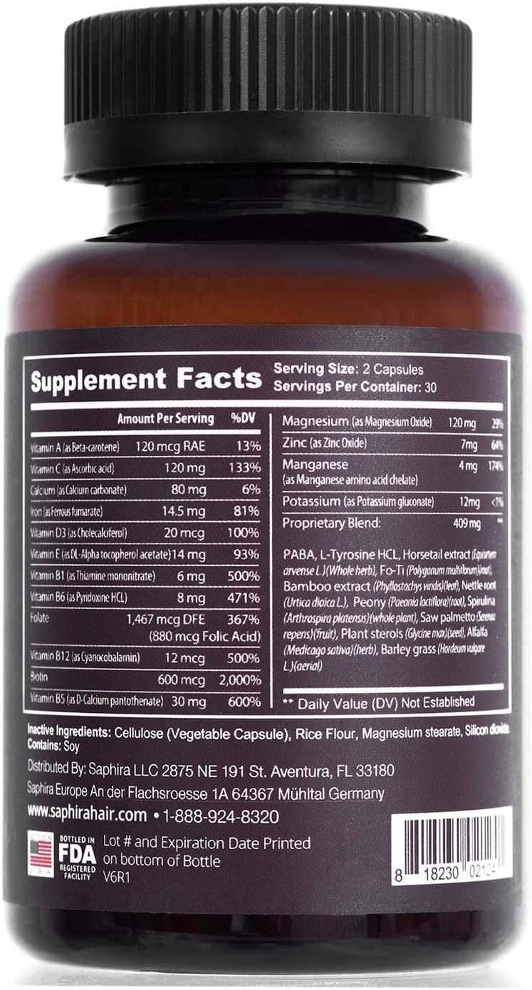 Saphira Glossy Blonde Hair Supplement And Vitamins For Blonde, Bleached And Highlighted Hair With Magnesium And Iron, 60 Capsules, 1 Month Supply : Beauty & Personal Care