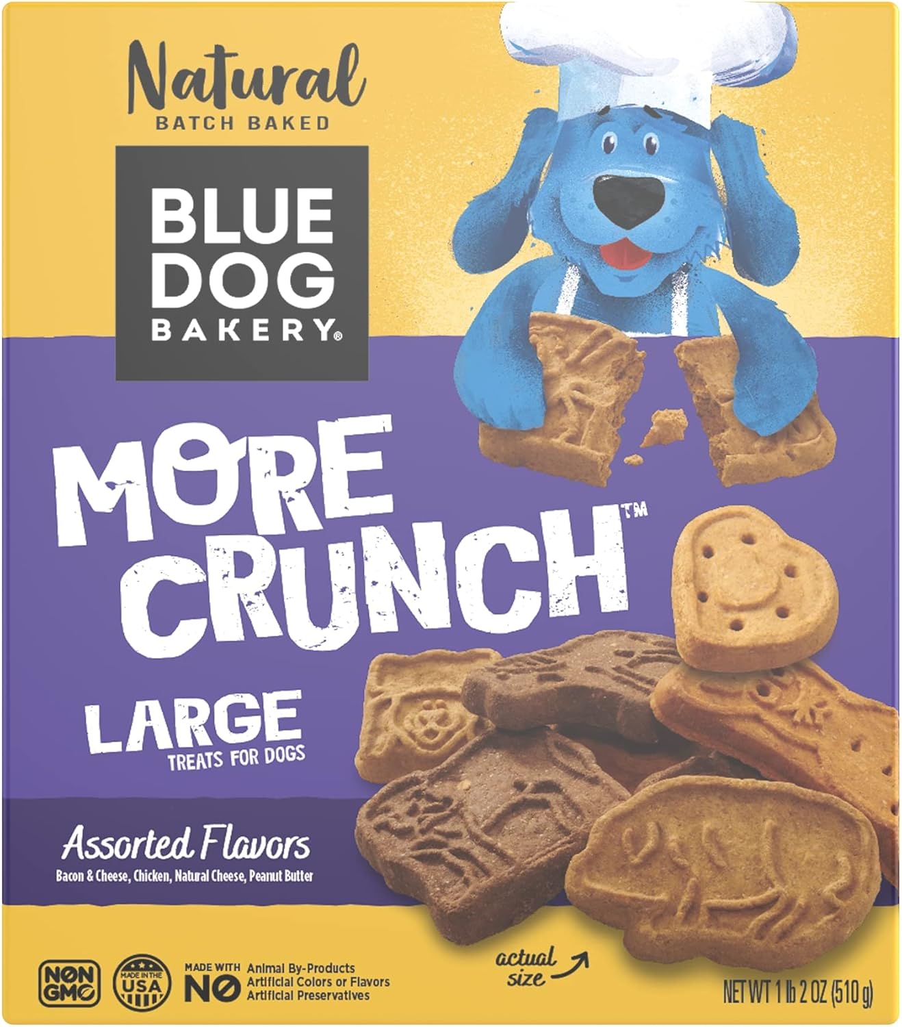 Blue Dog Bakery Natural Dog Treats, More Crunch Large, Assorted Flavors, 18Oz Box, 1 Box